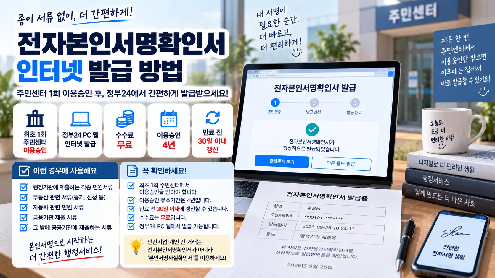 전자본인서명확인서 발급 방법, 정부24 PC만 가능·최초 승인·4년 유효기간