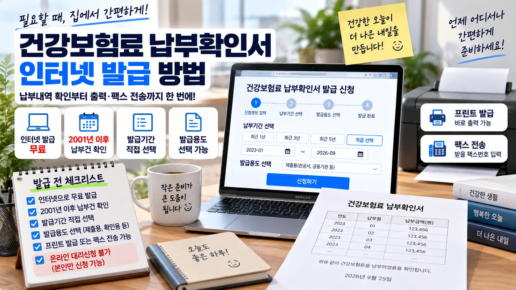 건강보험료 납부확인서 인터넷 발급, 2001년 이후·프린트·팩스 방법