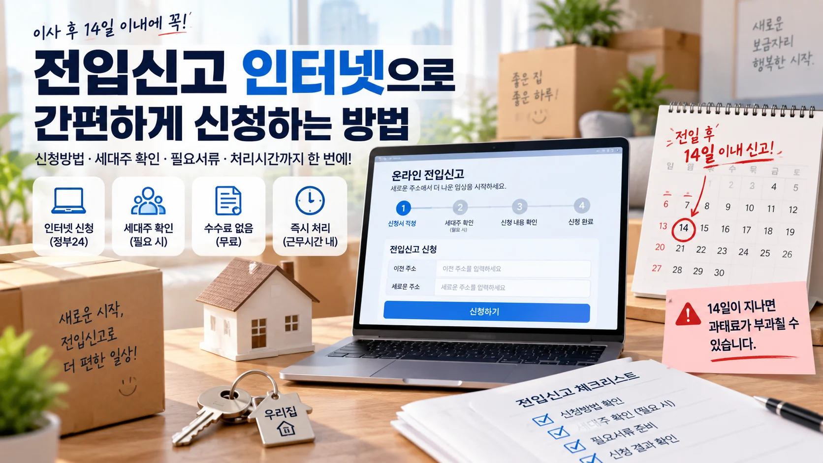전입신고 인터넷으로 하는 법, 정부24 세대주 확인·14일 기한·과태료까지