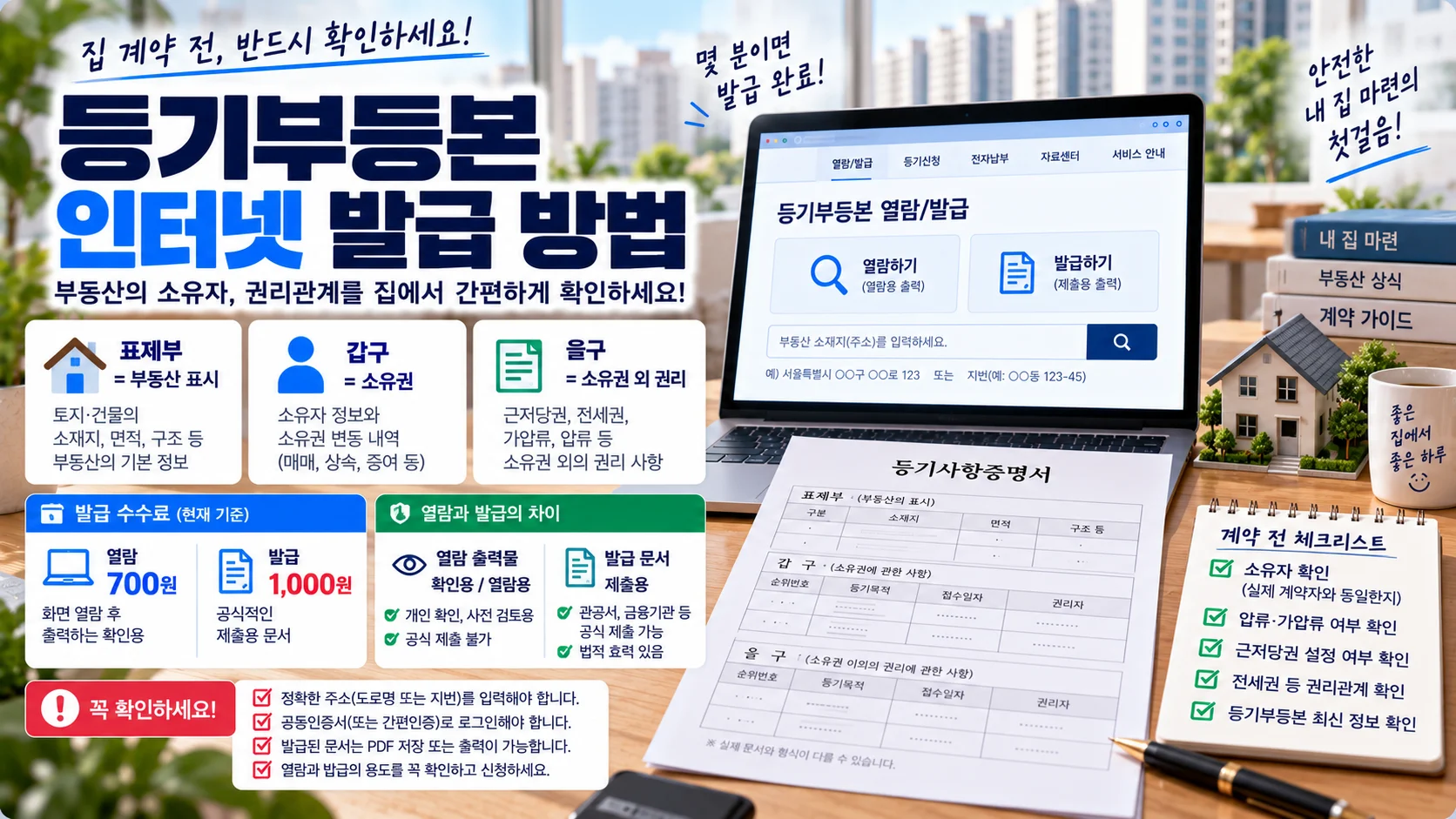 등기부등본 인터넷 발급 방법, 열람 700원·발급 1,000원·갑구 을구 보는 법