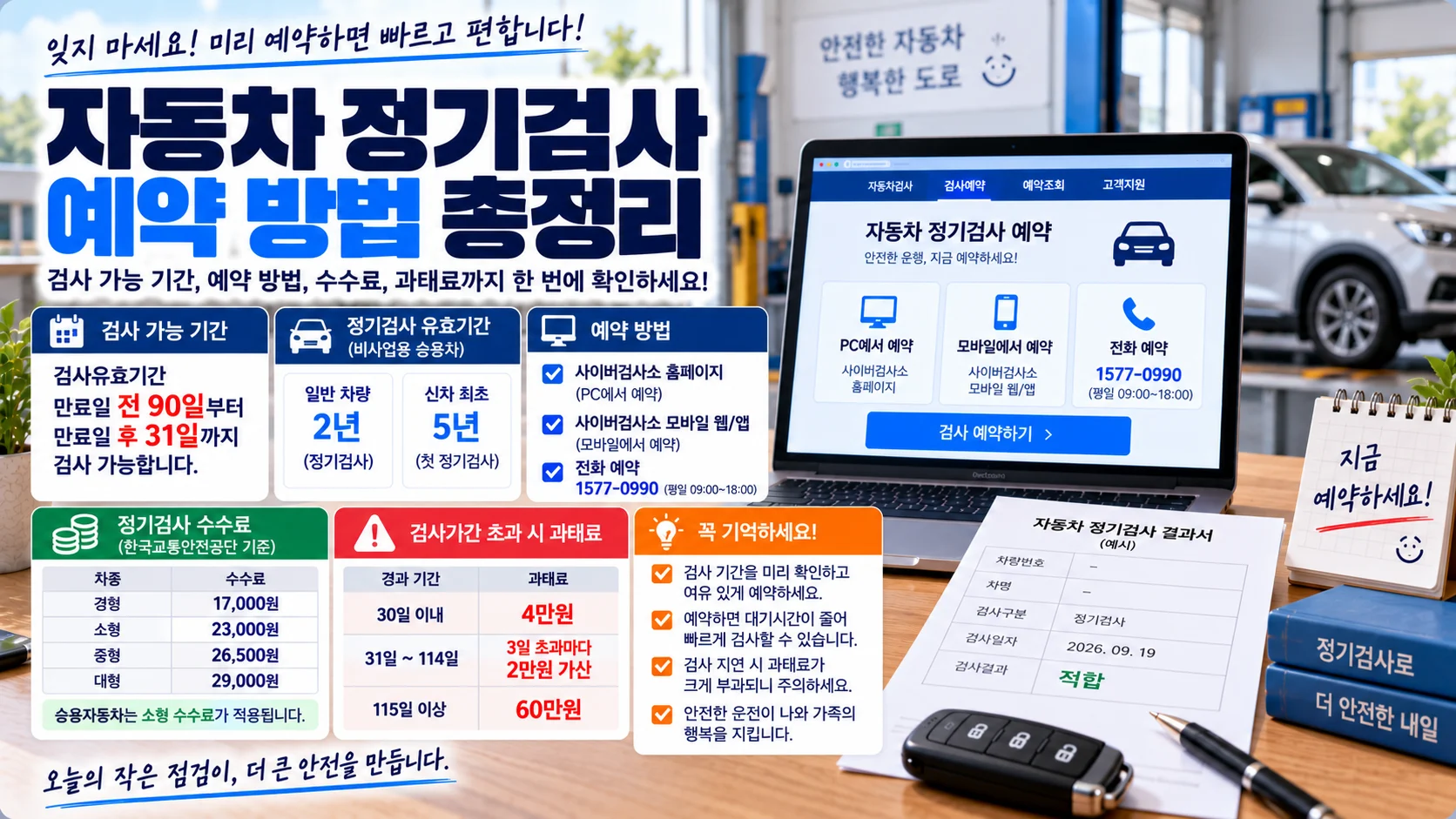 자동차 정기검사 예약 방법, 검사기간 전 90일·후 31일·과태료 60만원까지
